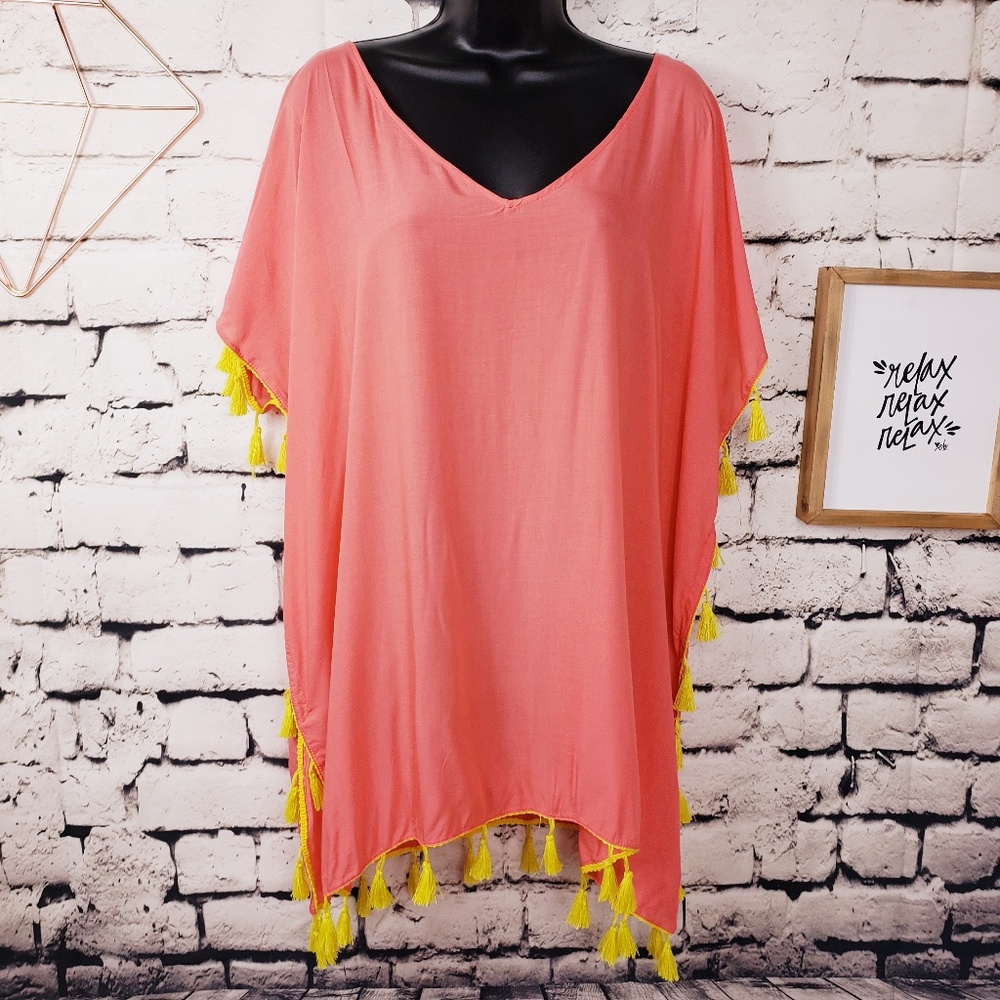 NWT Chelsea & Theodore Coral Lime Boho Coverup